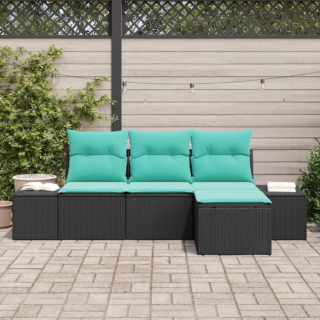 Set Divano da Giardino 4 pz Nero e Turchese polyrattan 3355685