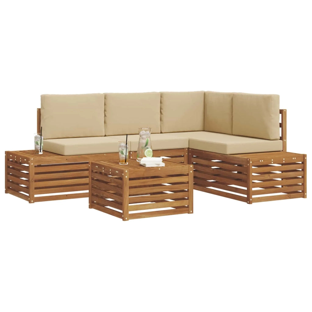 5 pz Set di divani da esterno Naturale e Beige 3375448