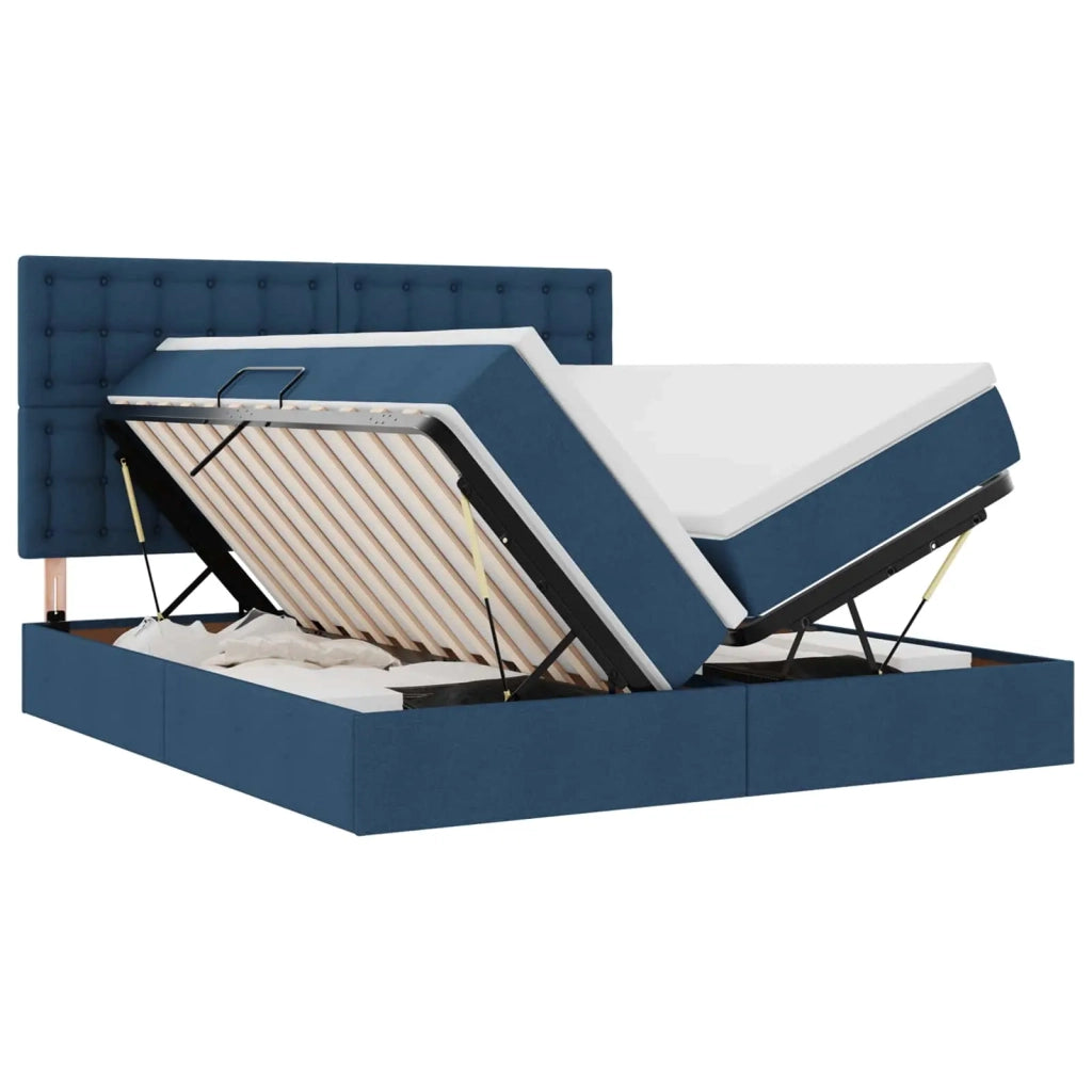 Letto con luci a strisce a LED Blu 200 x 200 cm Tessuto