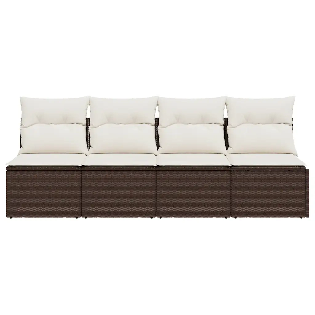 Divano da Giardino a 4 Posti con Cuscini in Polyrattan Marrone 366203