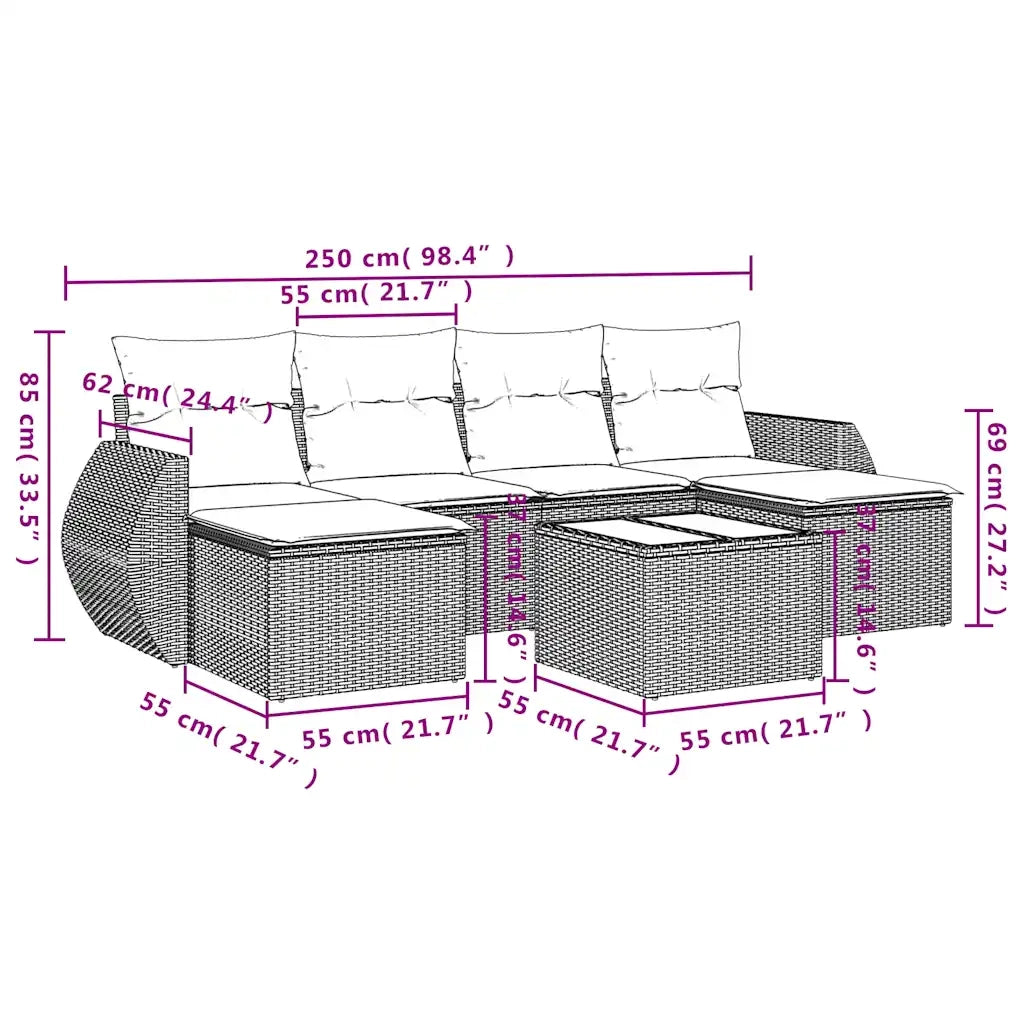 Set Divani da Giardino 7 pz con Cuscini Marrone in Polyrattan 3254070
