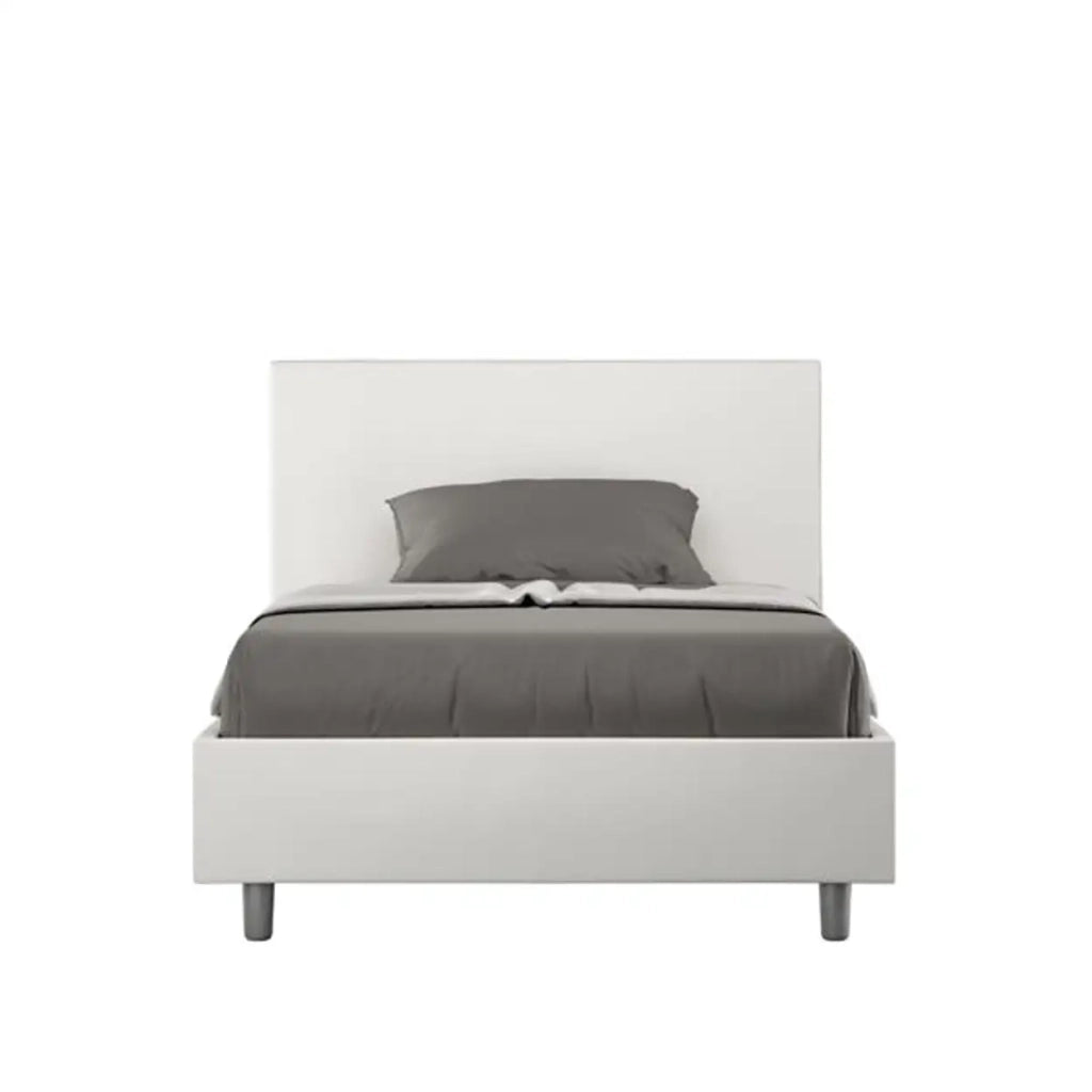 Letto una piazza e mezza con rete imbottito 120x200 similpelle bianco Adele