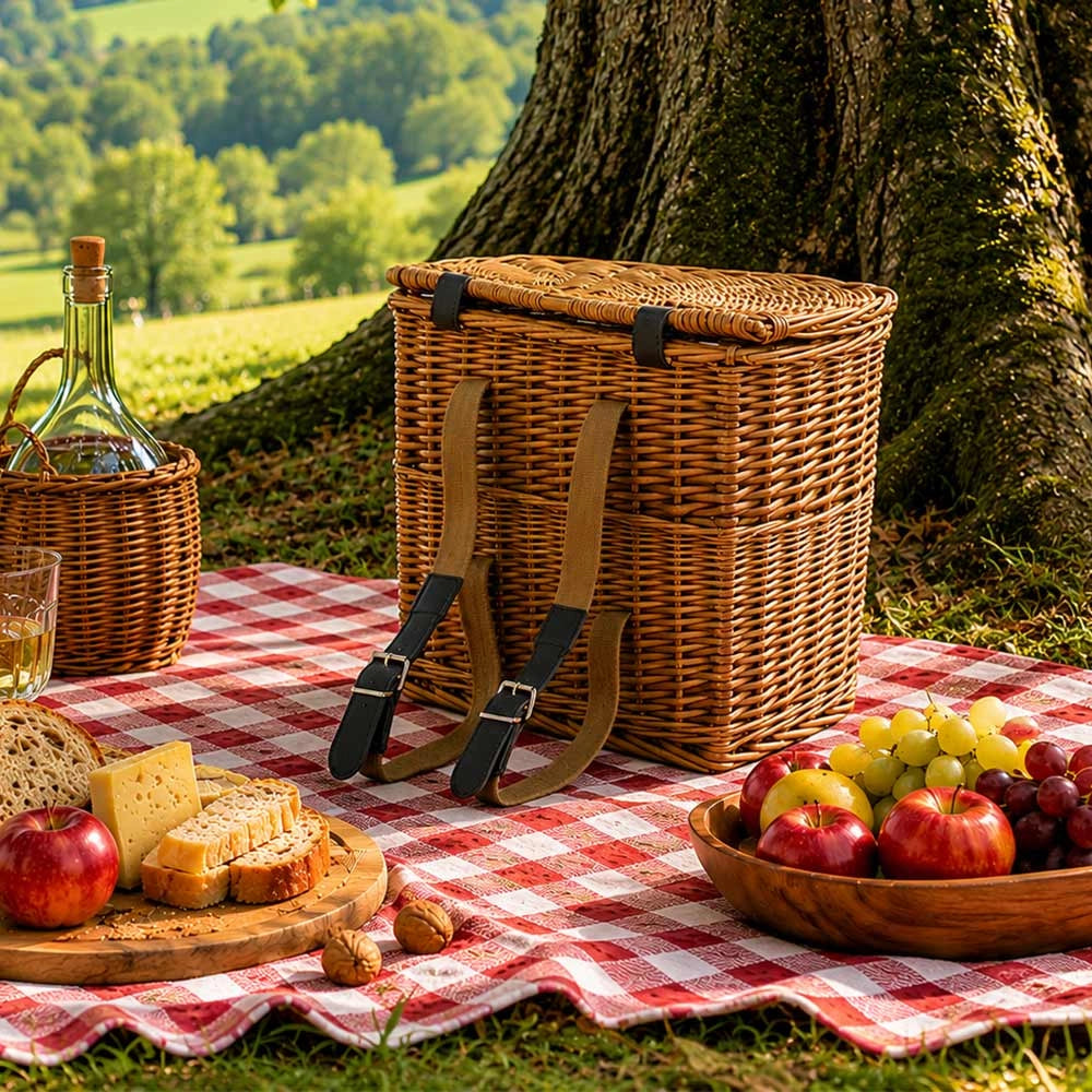 Cesto gerla in vimini con coperchio e tracolla 35 x 23 x h 37 cm