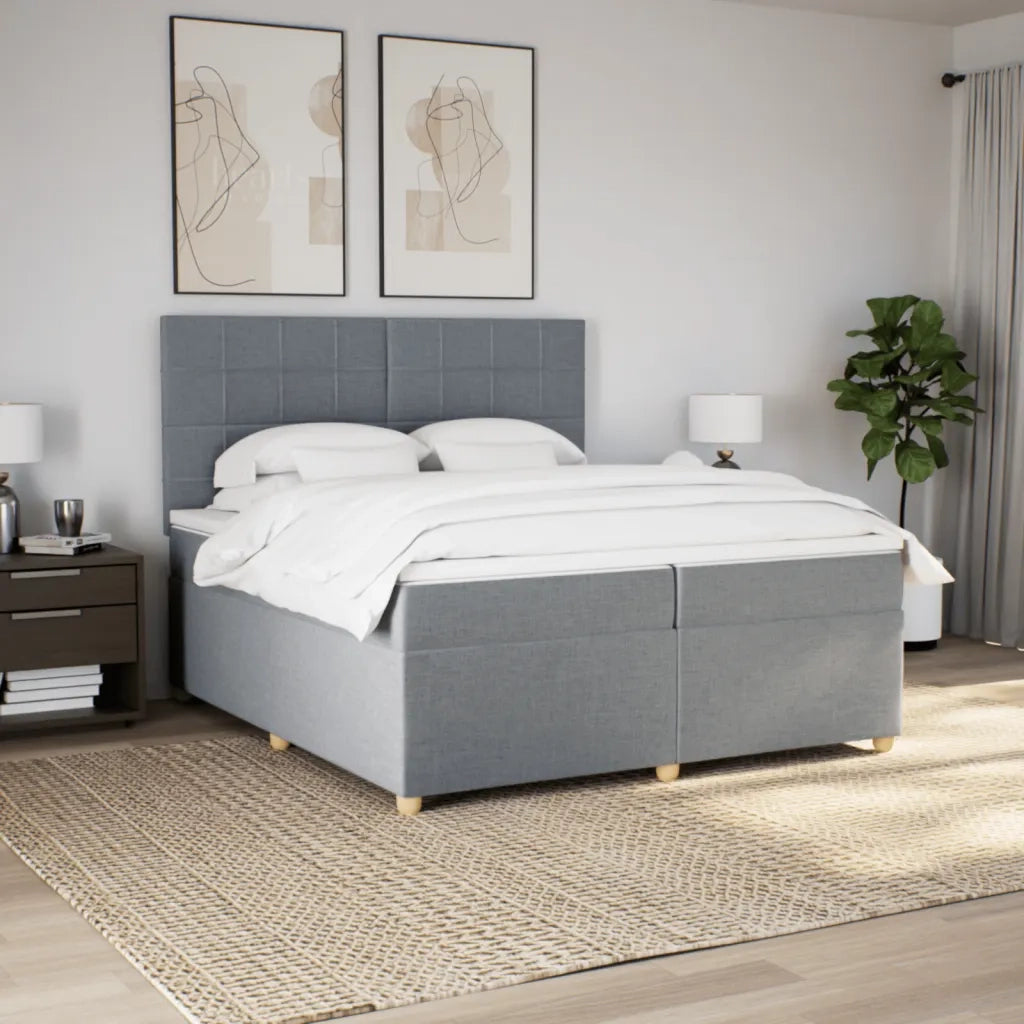 Giroletto a Molle con Materasso Grigio Chiaro 200x200cm Tessuto