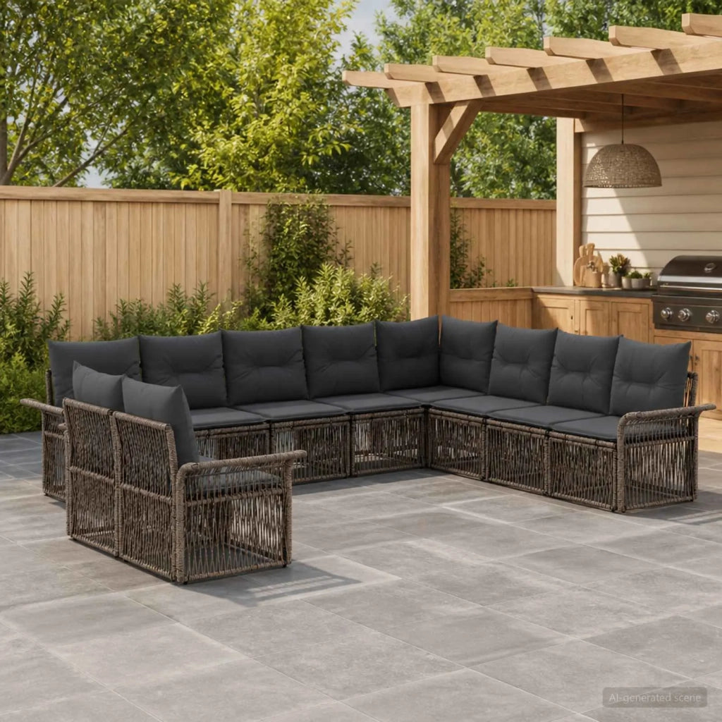 Set Divano da Giardino 10 pz Grigio polyrattan 3434876