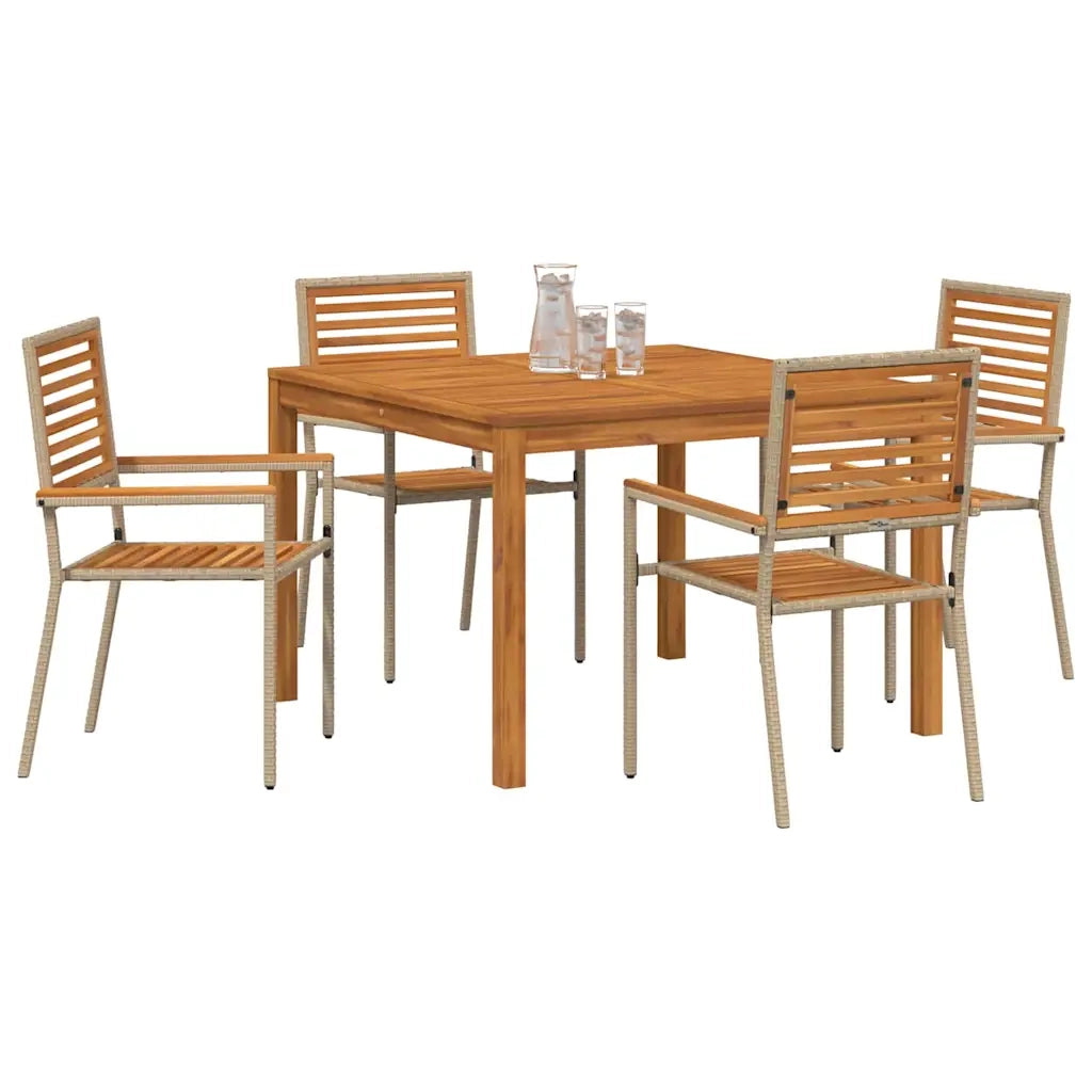 Set da Pranzo per Giardino 5 pcs Beige Legno di Acacia Massello