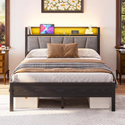 Letto Matrimoniale con LED e USB ¨C MINIMAL ¨C Metallo 140x190