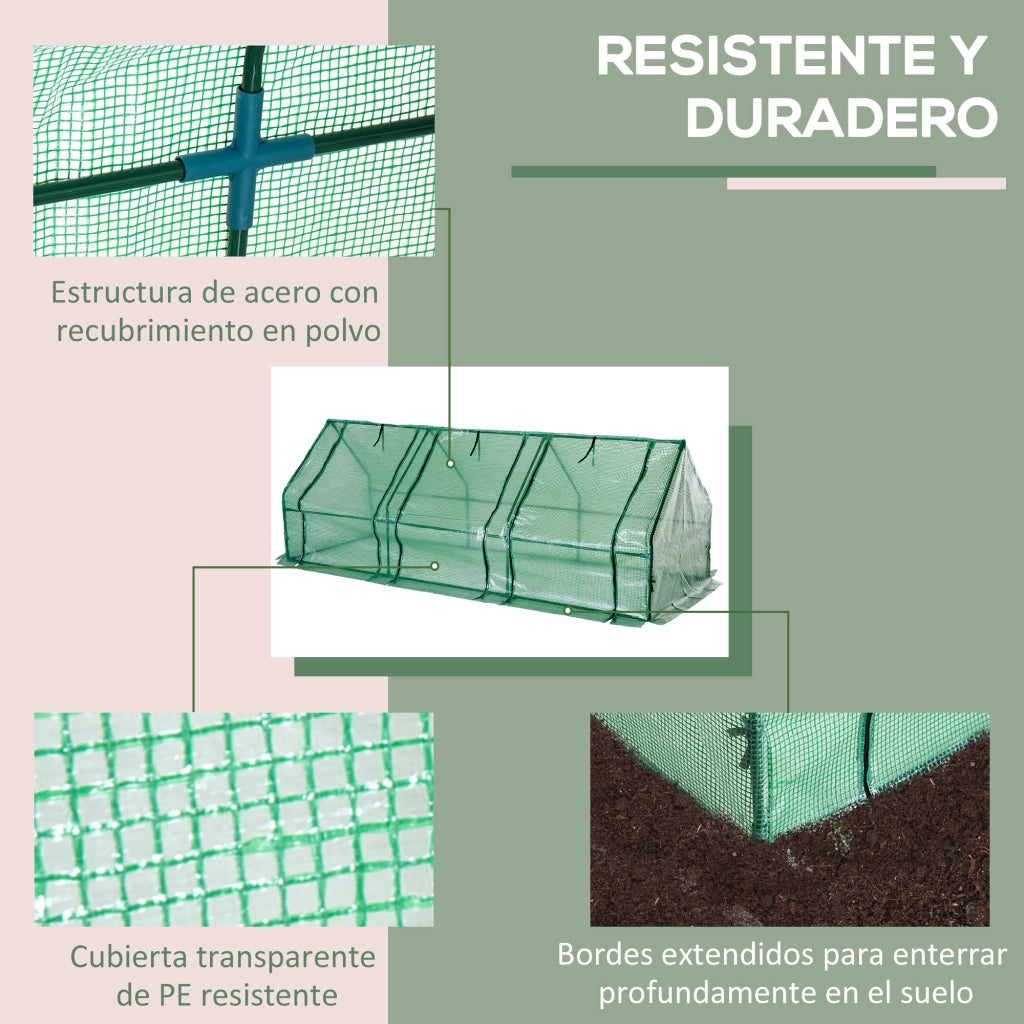 Serra da Giardino ¨C Xylo ¨C 270x90x90 cm Acciaio Verde con 3 Finestre per Esterno
