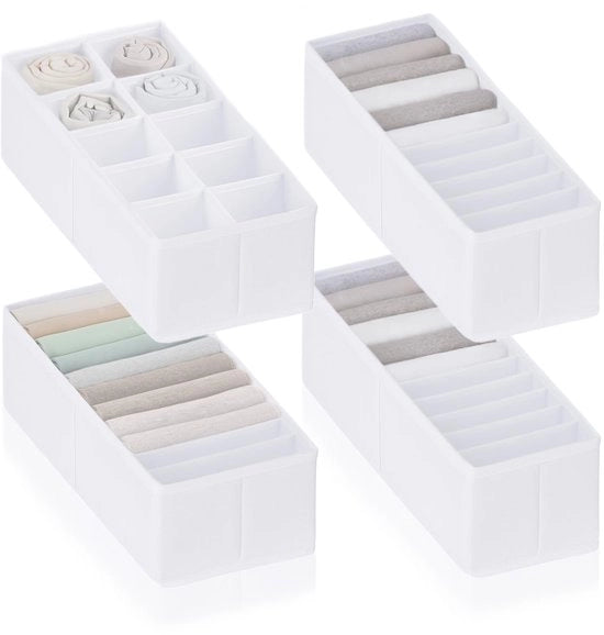Organizzatore per armadio con cassetti alti per abiti e accessori - Pannelli di sostegno per abiti - Resistenti e lavabili per armadio e cassetti - Bianco - Dimensioni: 2x S | 1x M+ | 1x L