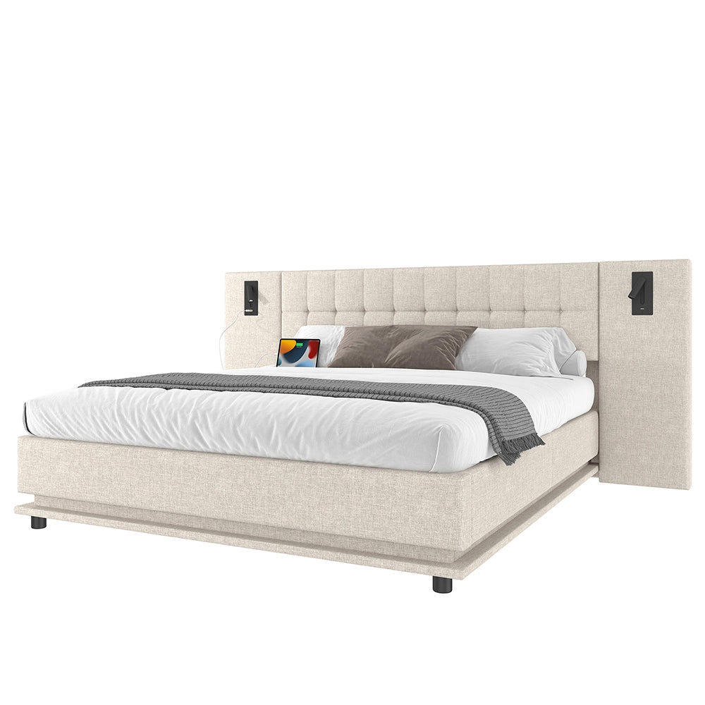 Letto-Xylo-180x200 cm-LED, spot, USB, lino beige