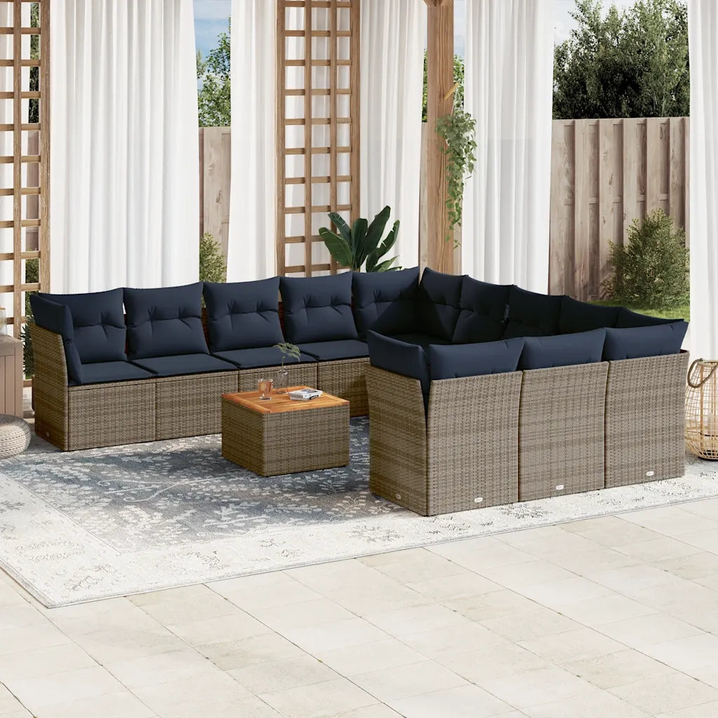 Set Divani da Giardino 12 pz con Cuscini Grigio in Polyrattan 3256243