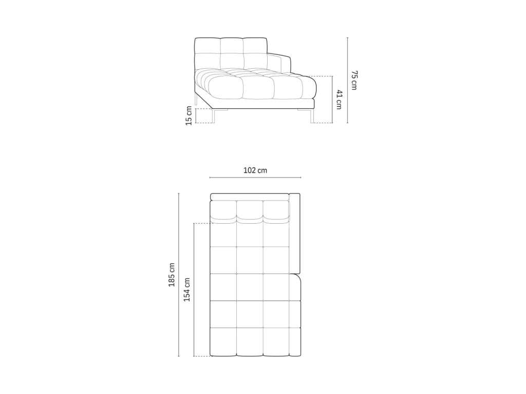 Cosmopolitan Design - Chaise longue destra "Bali" in velluto grigio chiaro 