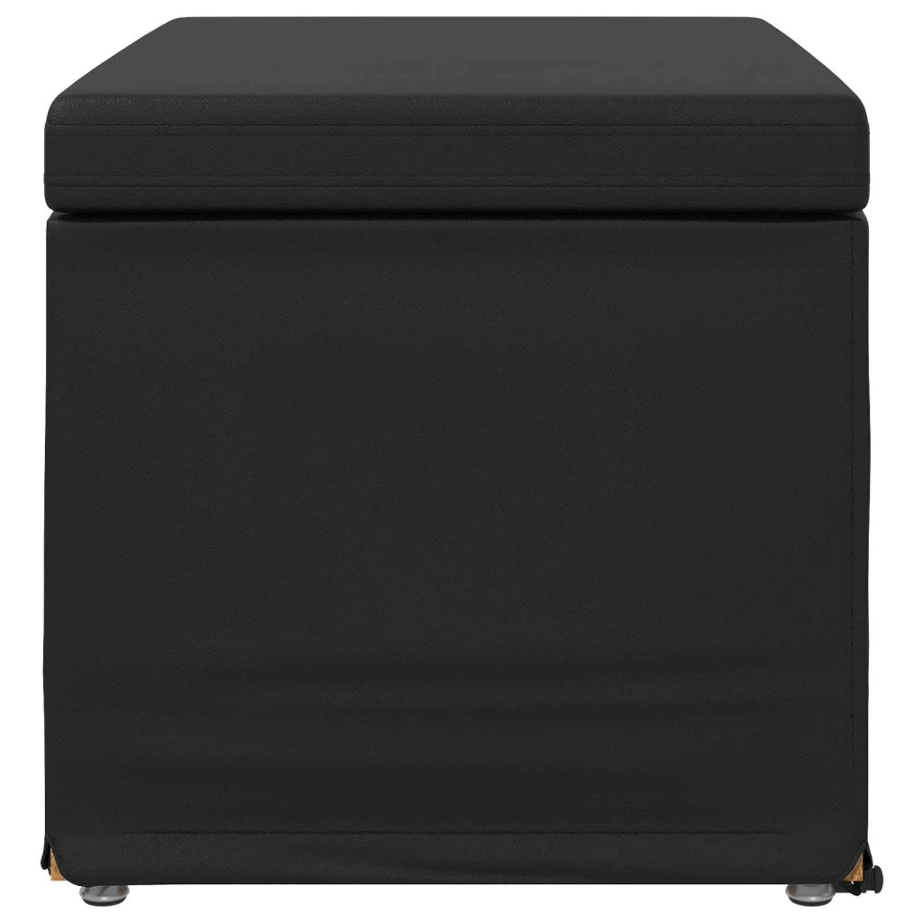 Pouf Nero Pelle Sintetica e Legno Ingegnerizzato 876771