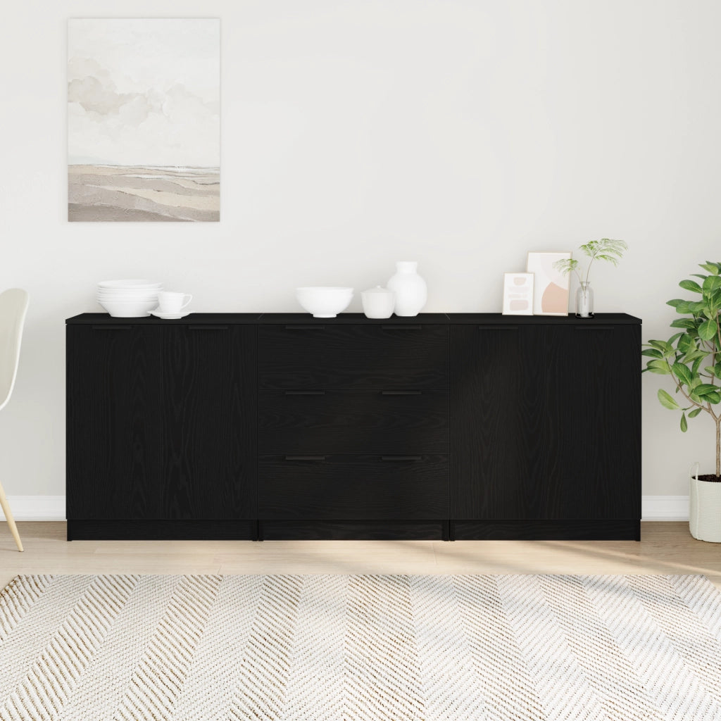 Credenza 3 pcs Rovere Nero 180 x 30 x 70 cm Legno multistrato 3332514