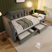 LETTO 90x200 cm in velluto grigio con 2 cassetti, USB Type-C e lampada da lettura