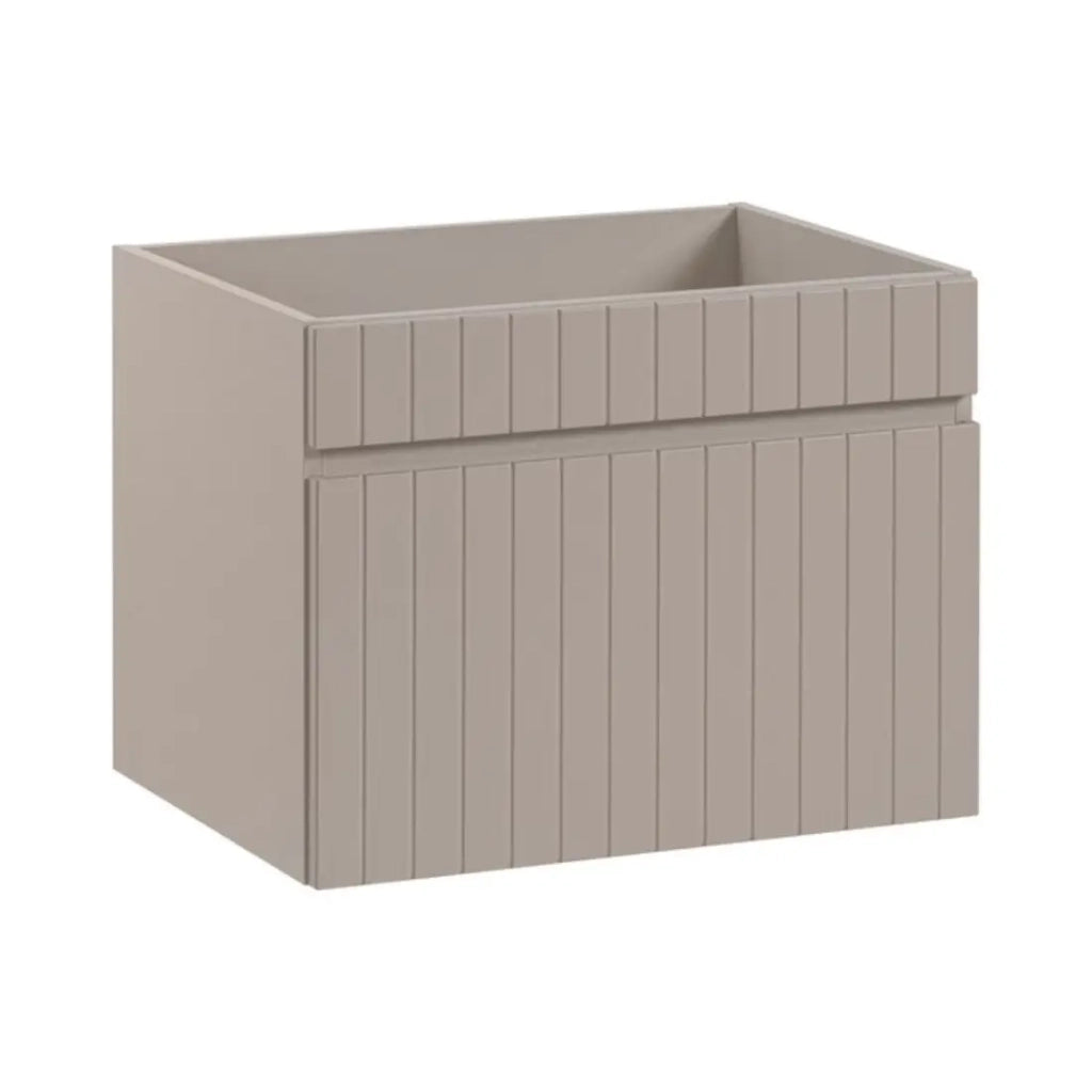 Insieme ICON: mobile sotto lavabo 140cm con nicchie visibili + 2 lavabi da appoggio rotondi marrone cappuccino