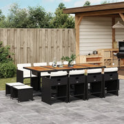 Set da Pranzo da Giardino 13pz con Cuscini Nero in Polyrattan 3211167