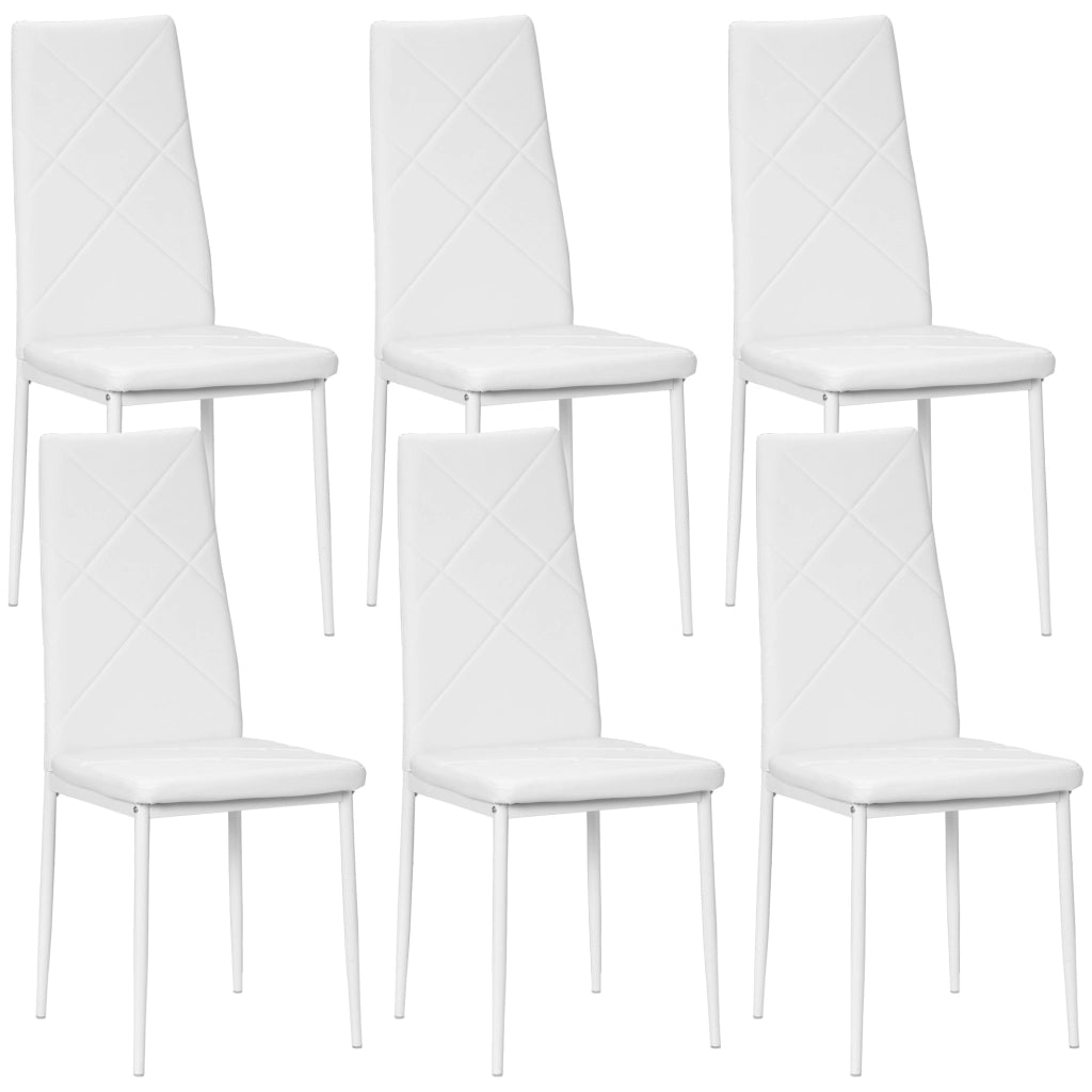 Set di 6 Sedie da Pranzo Moderne con Schienale Alto in Finta Pelle e Acciaio, 41x50x97 cm, Bianco