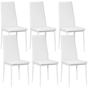 Set di 6 Sedie da Pranzo Moderne con Schienale Alto in Finta Pelle e Acciaio, 41x50x97 cm, Bianco