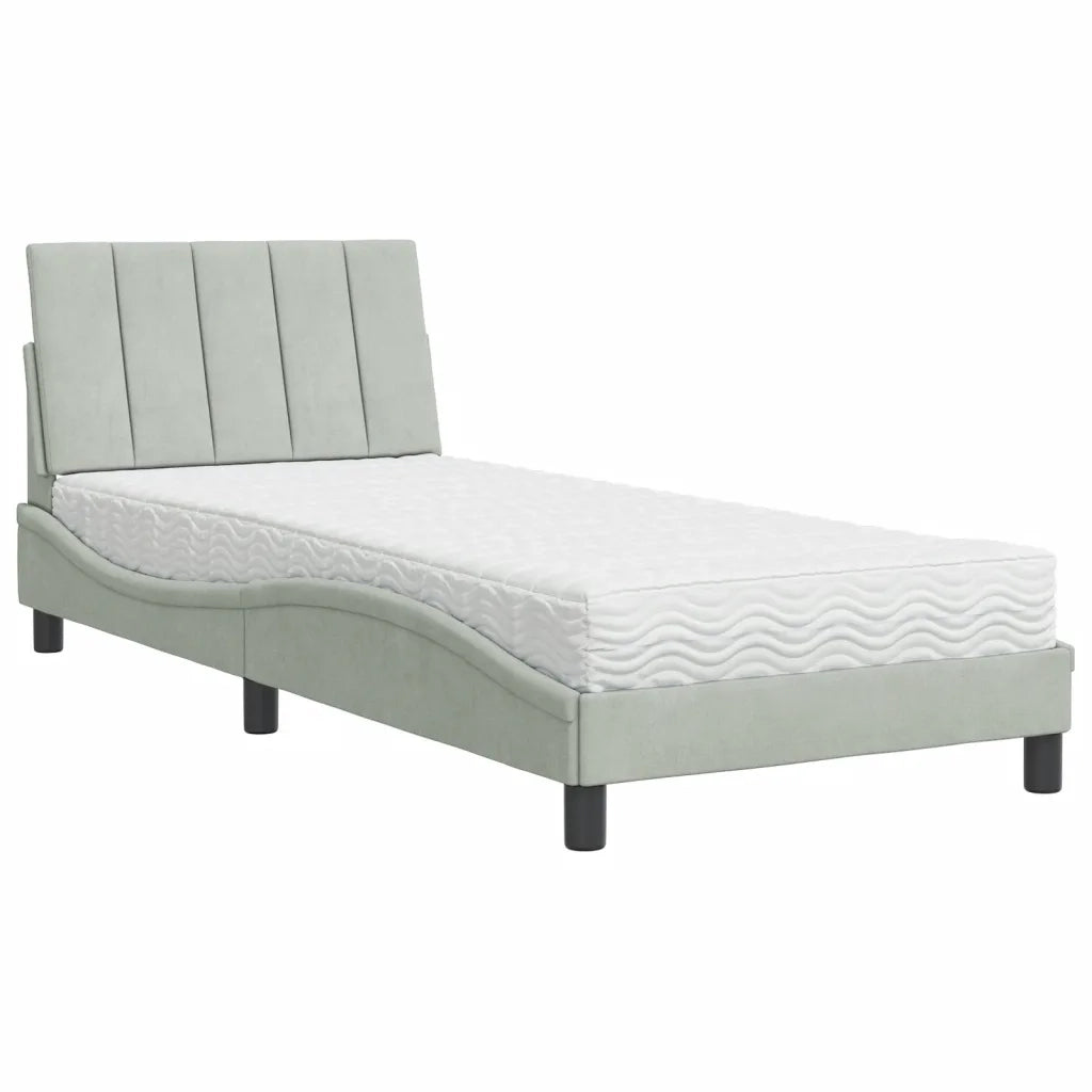 Letto con Materasso Hanko Grigio Chiaro 90x190 cm in Velluto