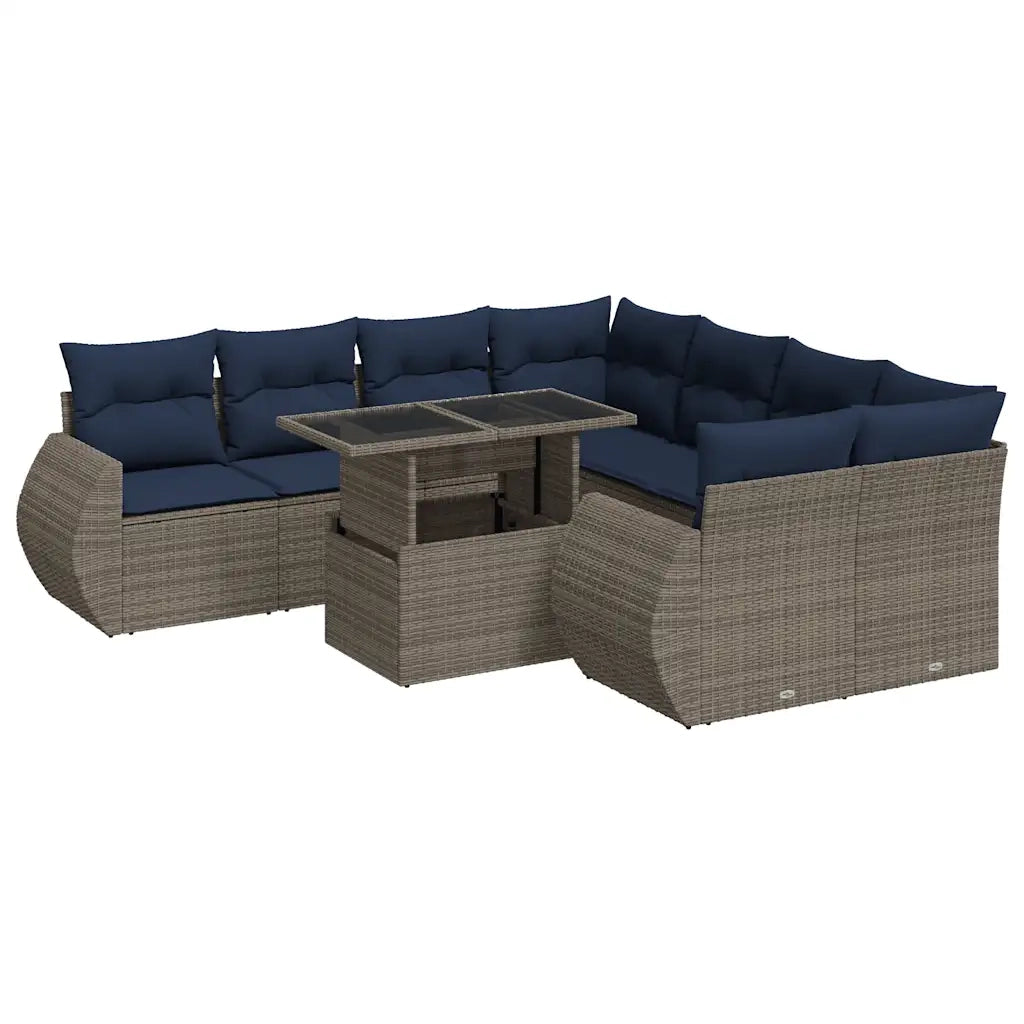 Set Divano da Giardino 9pz con Cuscini Grigio Polyrattan Acacia 3326612