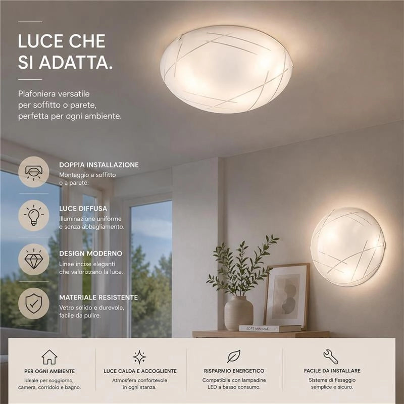 LETIZIA LAMPADA PLAFONIERA 2 LAMPADINE E27 40 CM TAGLI