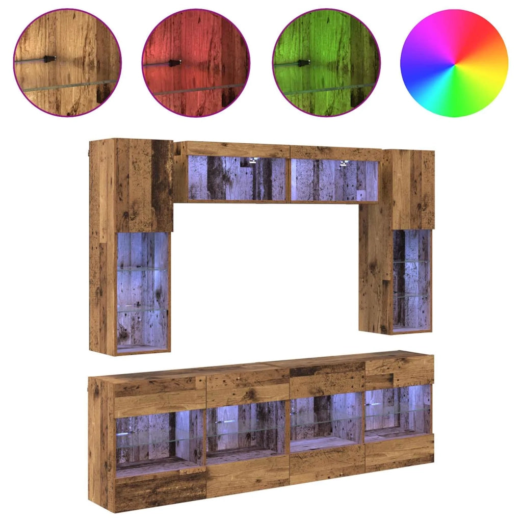 Set di Mobiletto da TV a Parete con led 6 pcs Legno vecchio