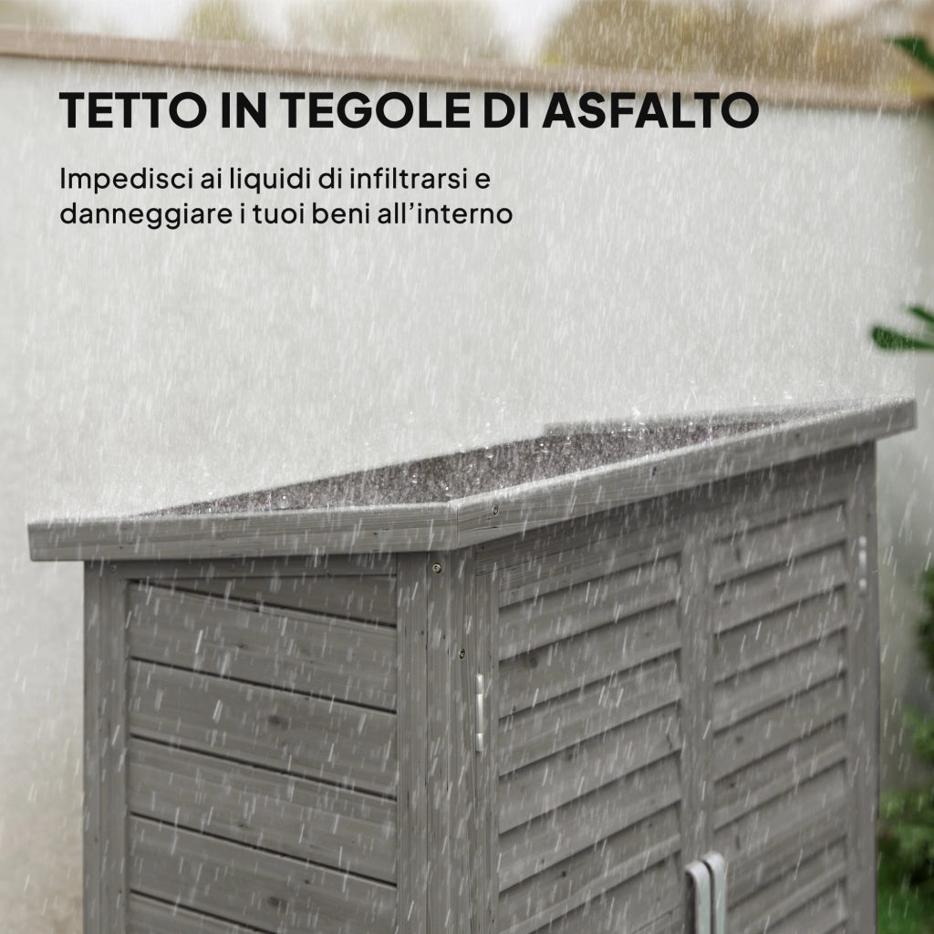 Armadio da Giardino 87x46,5x96,5 cm con Porte a Persiana e 2 Ripiani in Legno di Abete Grigio