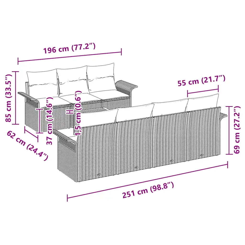 Set Divano da Giardino con cuscino 8 pcs Beige polyrattan 3347288