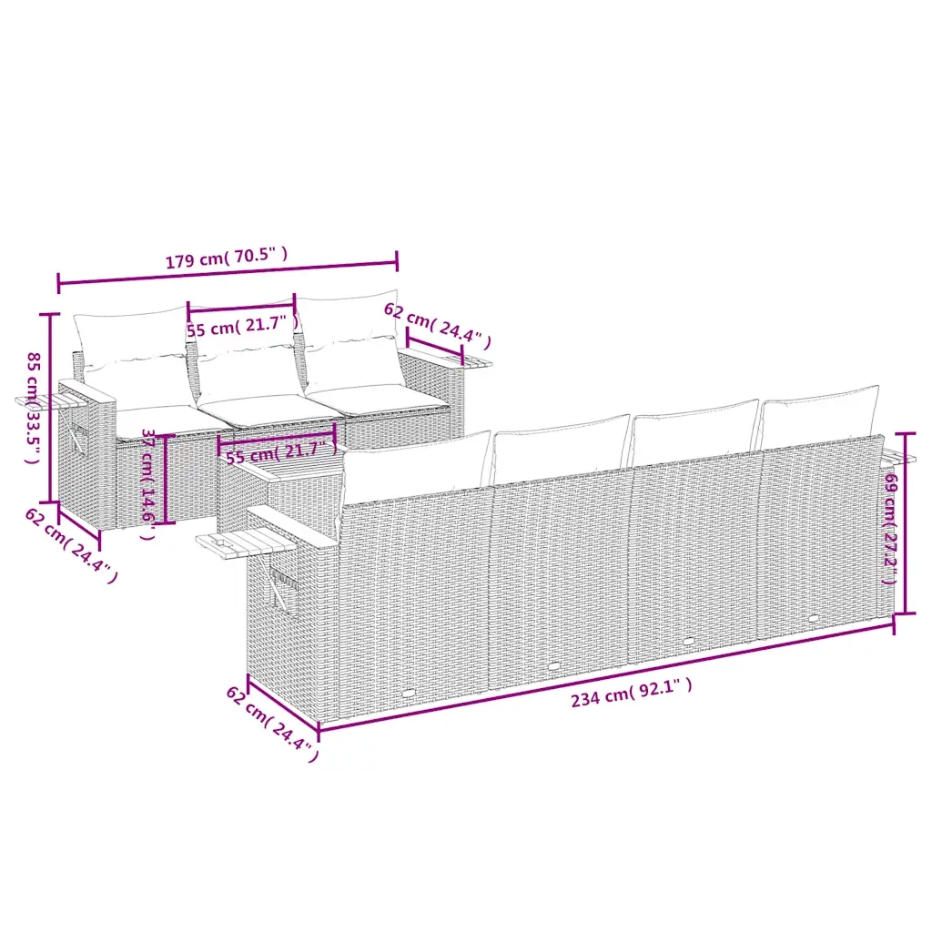 Set Divani da Giardino 8 pz con Cuscini Nero in Polyrattan 3226645