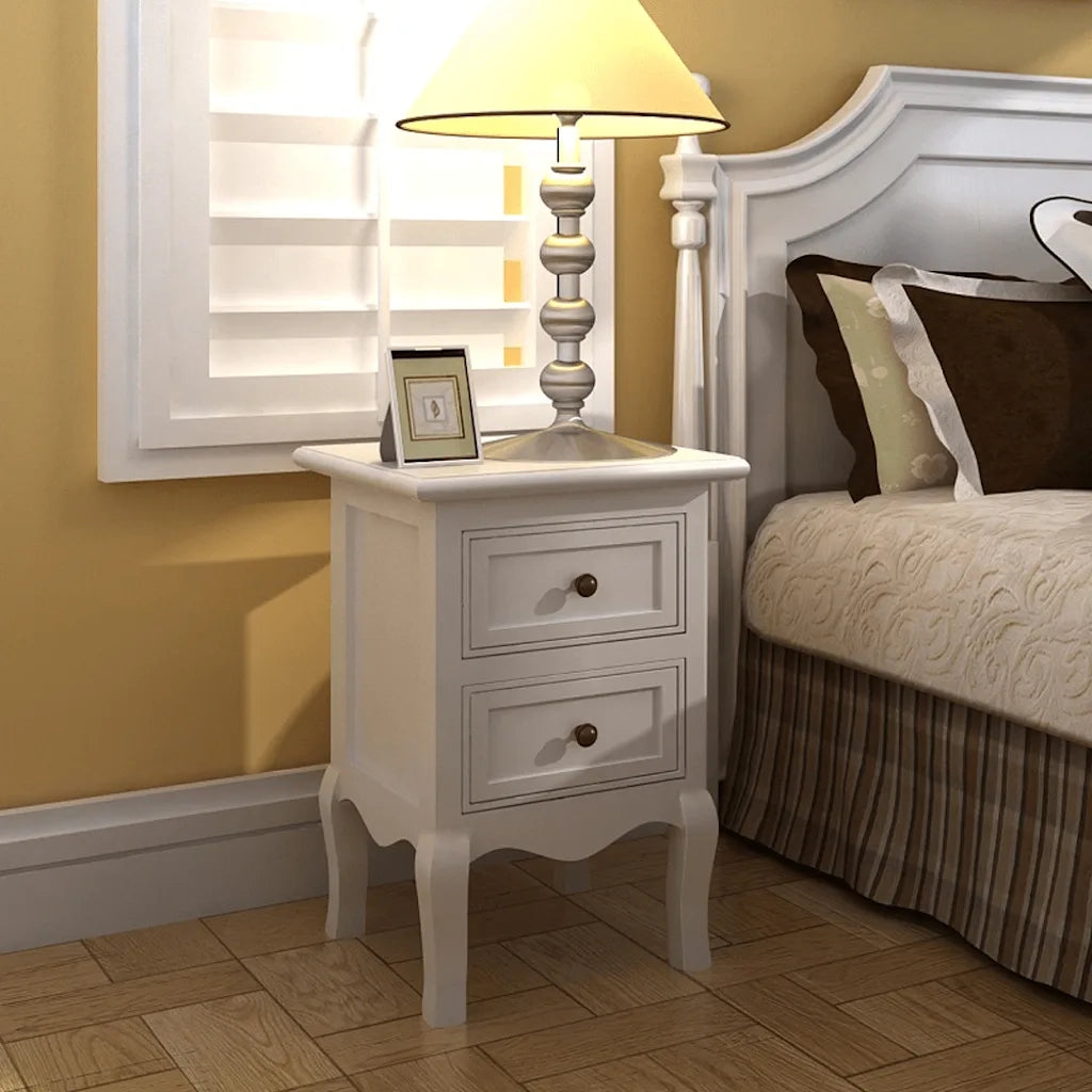 Set di 4 Comodini | Armadio da Notte | Mobiletto da notte con 2 Cassetti in MDF Bianchi