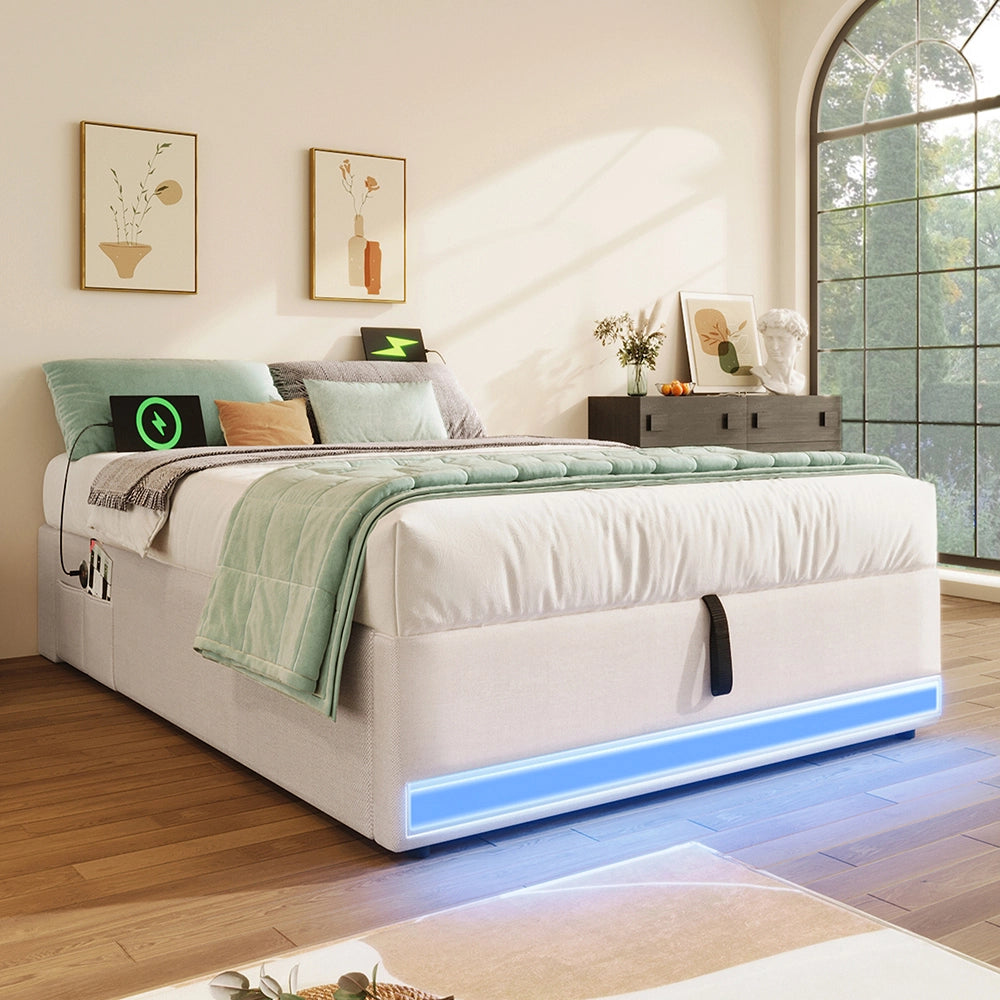 Letto contenitore - Xylo - 90x200 cm LED beige