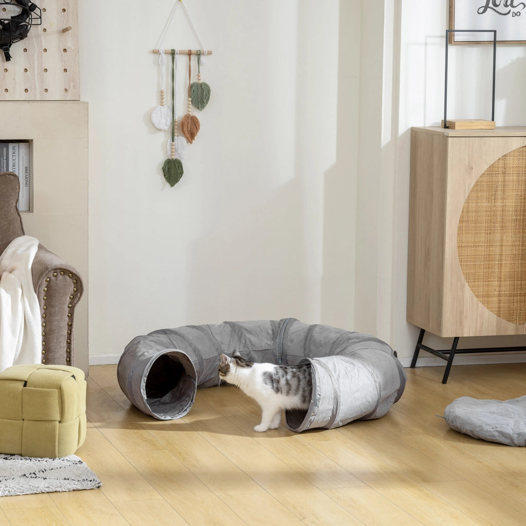 Tunnel per gatti con letto e cuscino ¨C Minimal ¨C grigio ?90x27cm