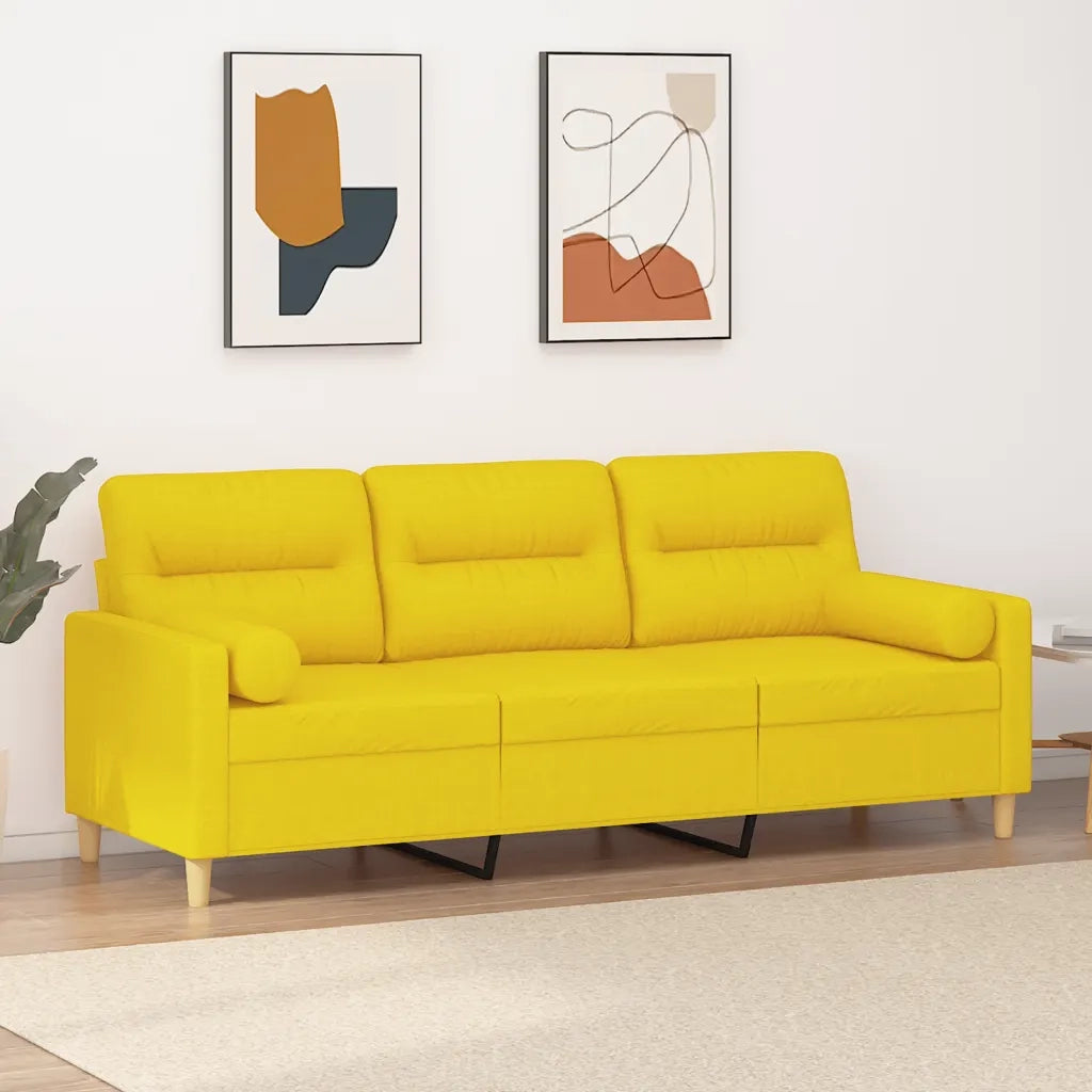 Divano a 3 Posti con Cuscini-Sofa 3 Posti con Cuscini Giallo Chiaro 180 cm in Tessuto 207728