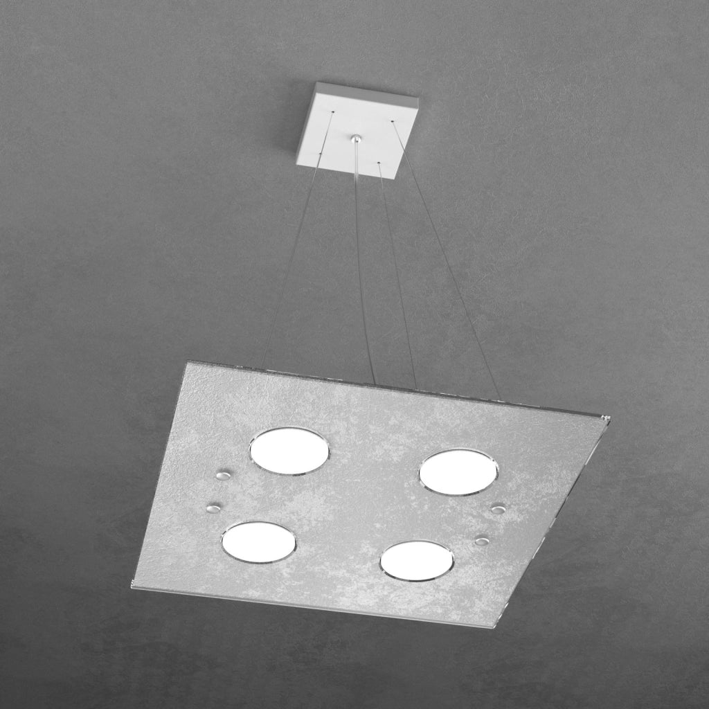PATH SOSPENSIONE 4 LUCI QUADRA FOGLIA ARGENTO 1141-S4-FA