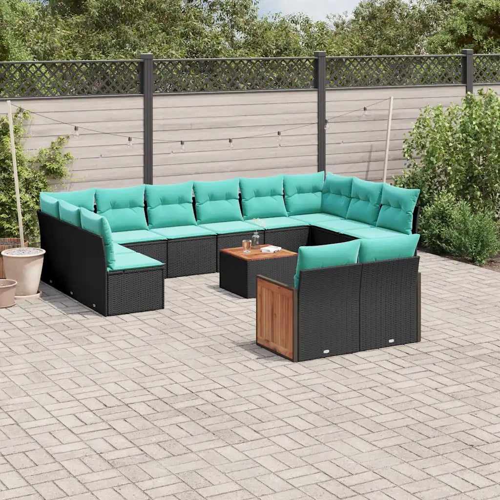 Set Divani da Giardino 13 pz con Cuscini Nero in Polyrattan 3228129