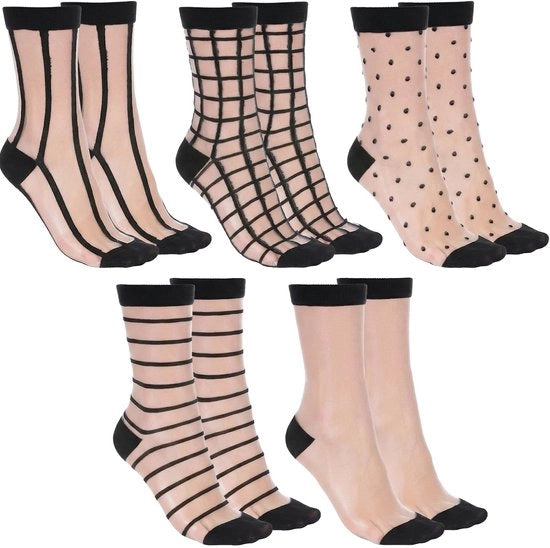 Sokke trasparenti per donna con disegno a righe in nylon