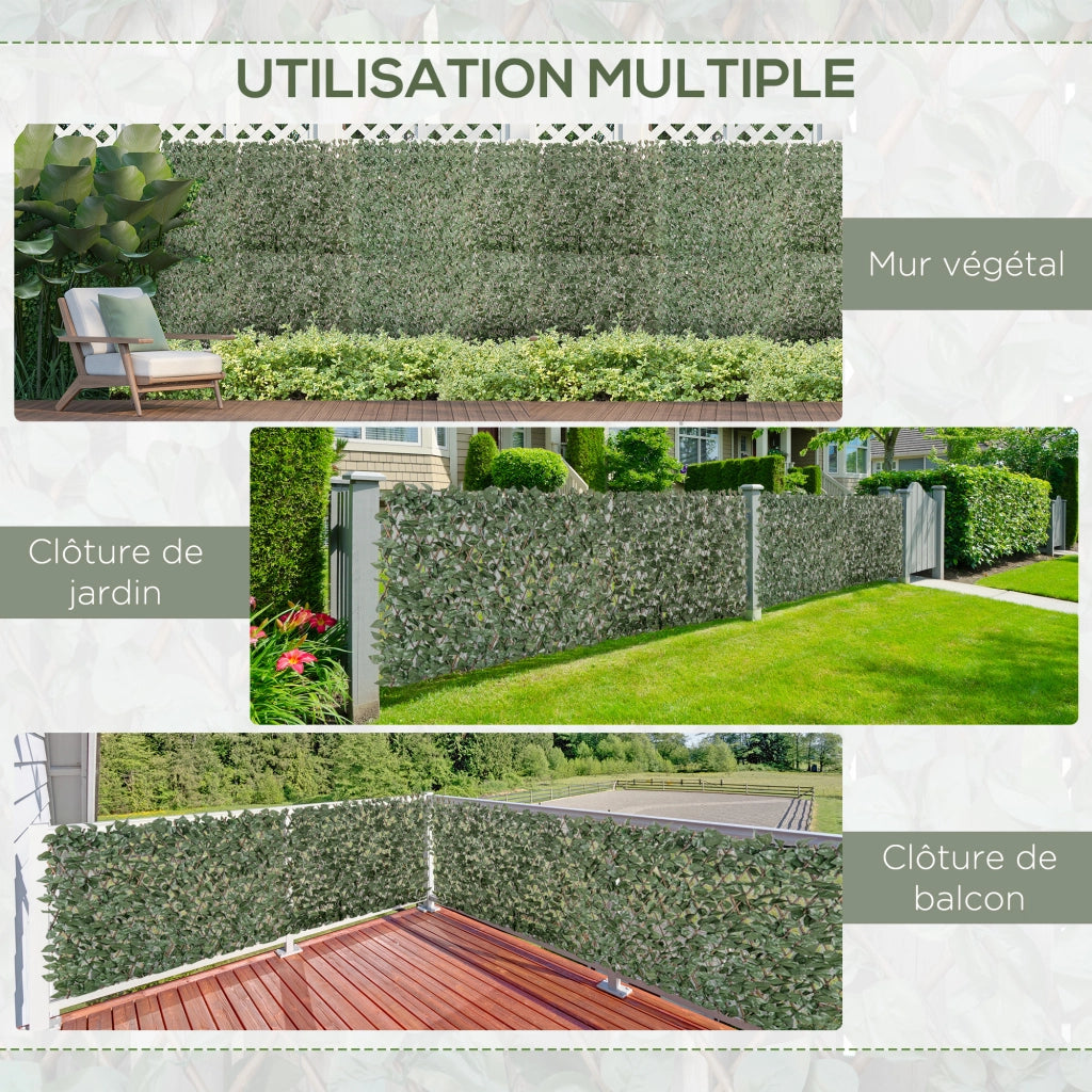 Set 4 Siepi Artificiali Edera Estendibile ¨C Zephmum ¨C Verde 200x100 cm