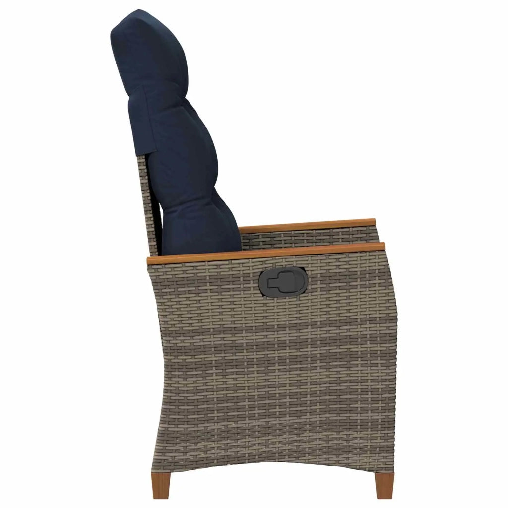 Sedia da giardino reclinabile Grigio e Blu Navy polyrattan 42026862
