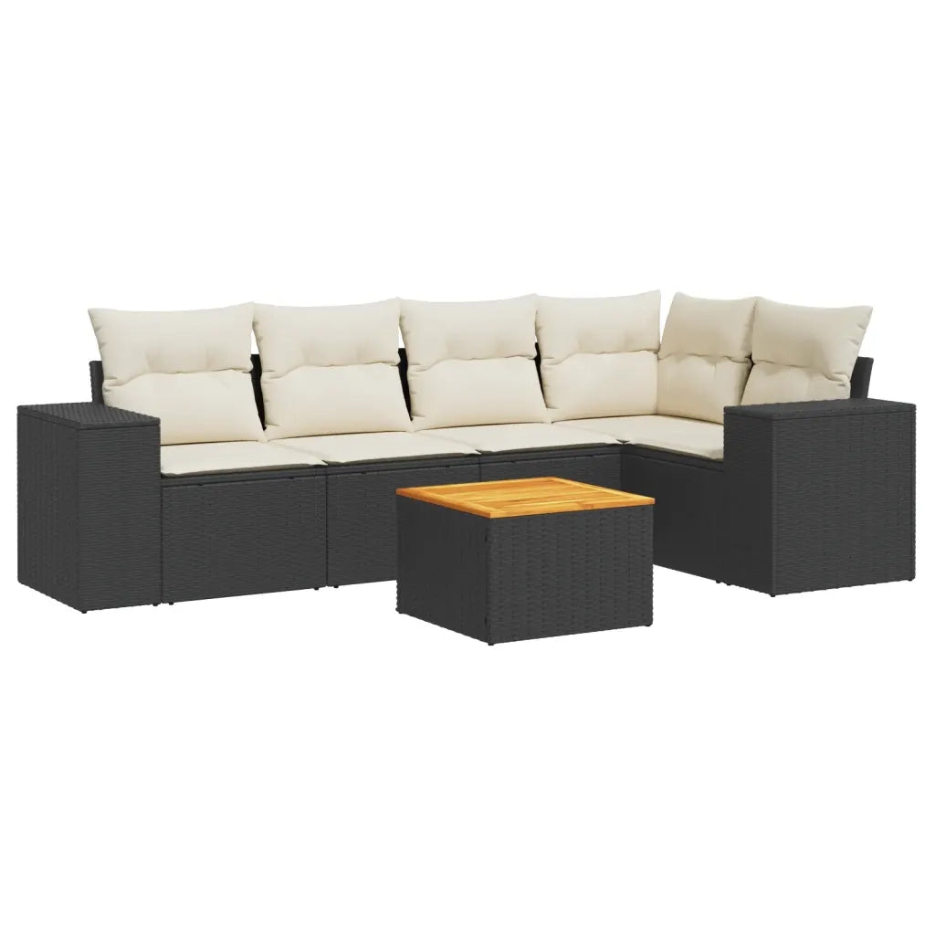 Set Divano da Giardino 6 pz con Cuscini Nero in Polyrattan 3257764