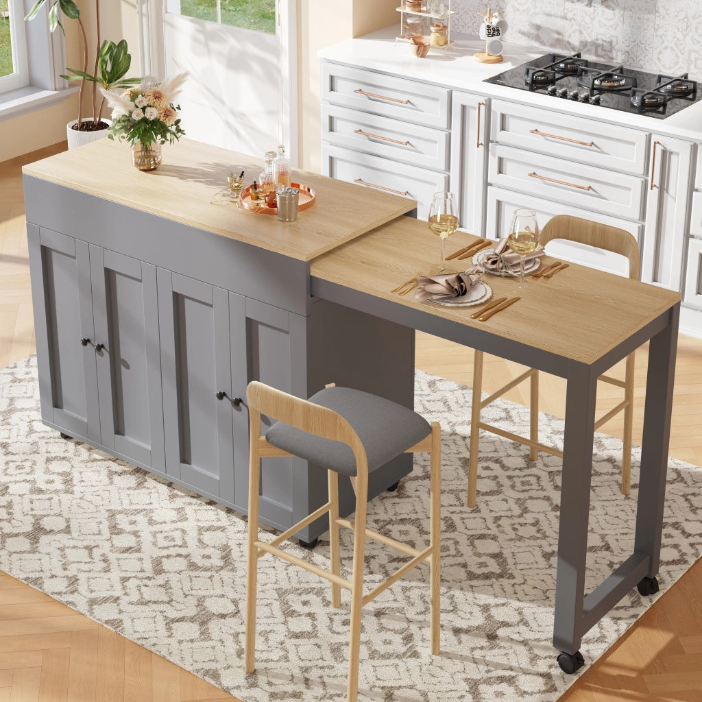 Tavolo allungabile con 6 vani contenitore in MDF grigio per cucina e sala da pranzo 118 × 50 × 94 cm