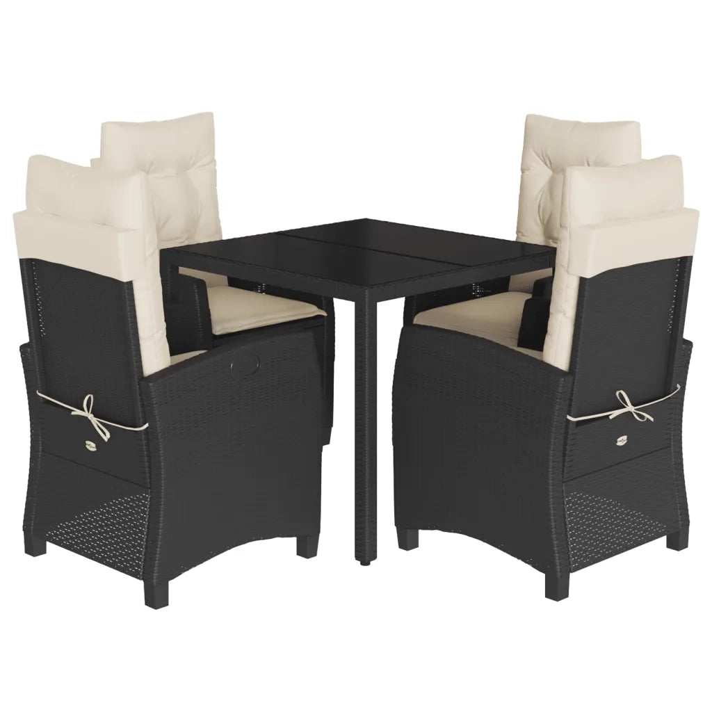 Set da Pranzo da Giardino 5 pz Nero con Cuscini in Polyrattan 3212628