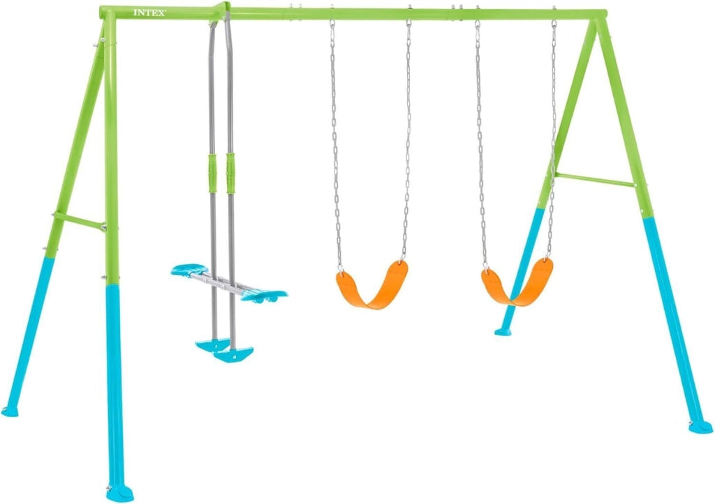 Intex 44121 Set Altalene 3 Funzioni Acciaio Galvanizzato 2 Seggiolini e Dondolo per Bambini 3-10 Anni colore Verde Blu