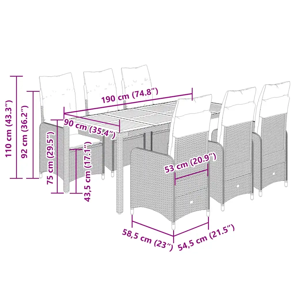 Set da Bistrò da Giardino 7 pz con Cuscini Nero in Polyrattan