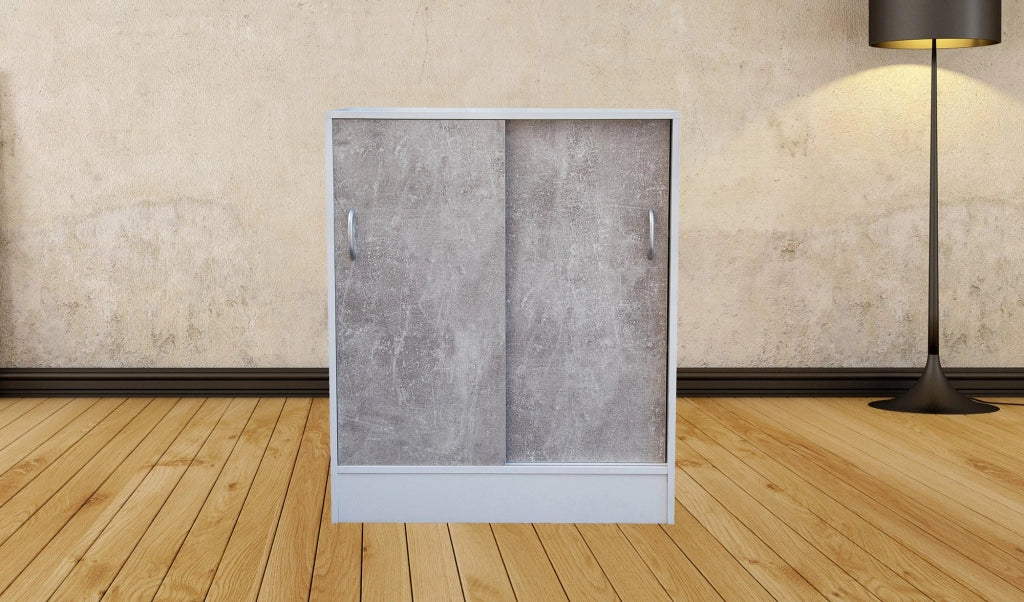 Mobiile 2 Ante Scorrevoli 3 Ripiani 60x30x71 cm in PB e Carta Cemento