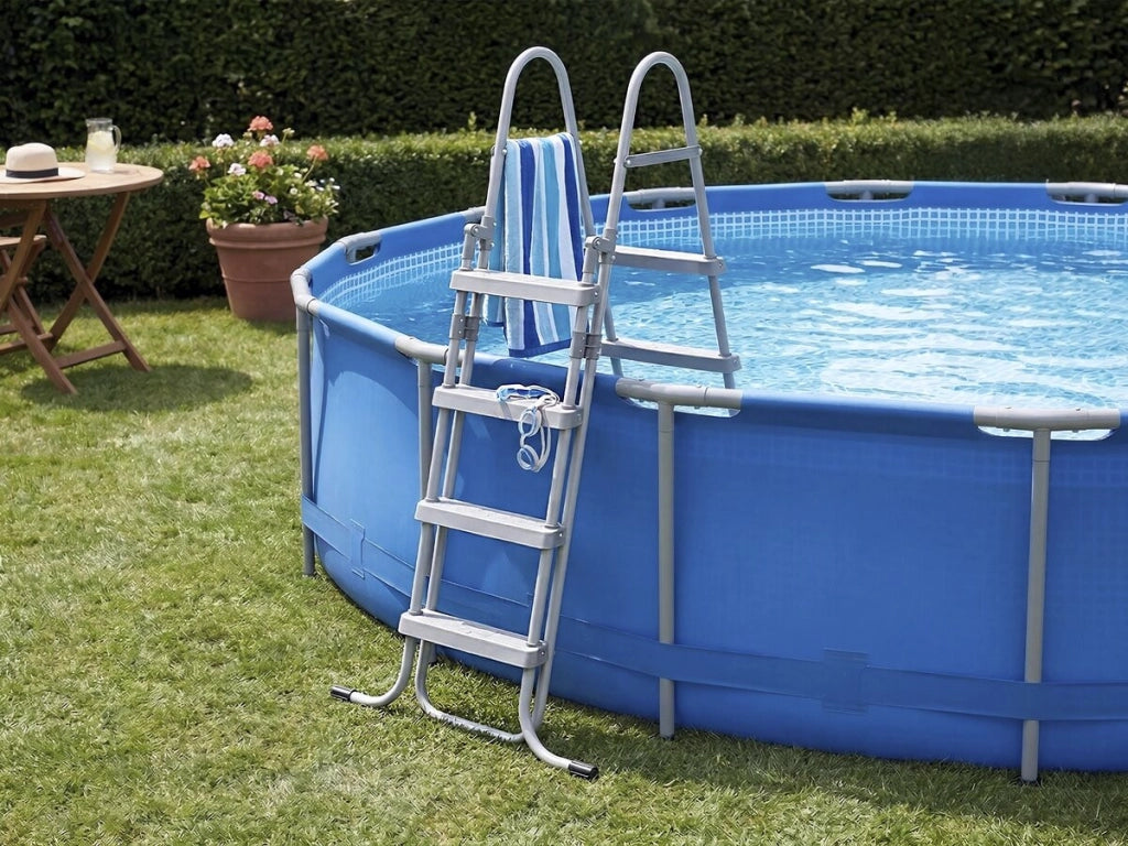 Scala per piscina "Milo" con sistema di sicurezza per bambini - Grigio