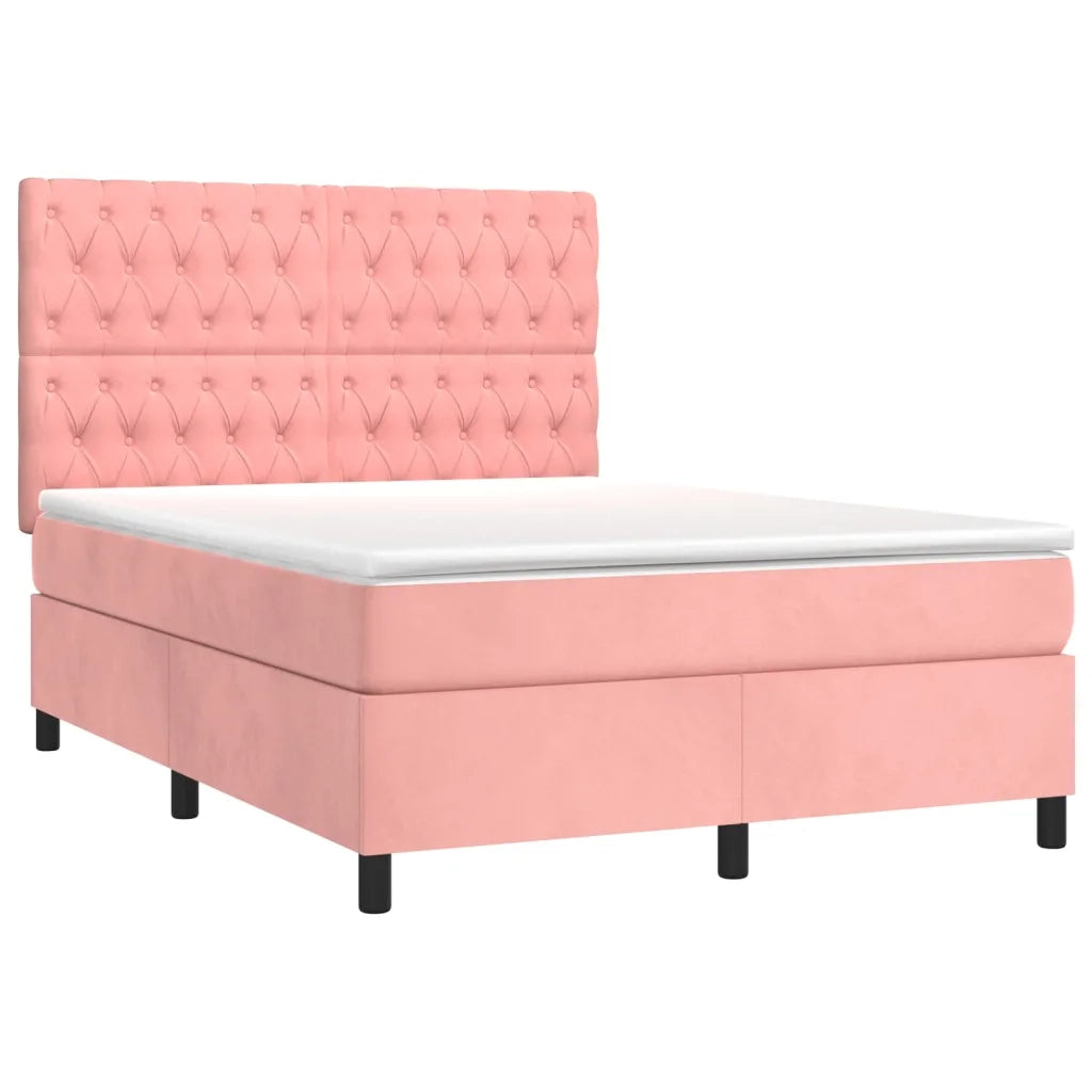 Letto a Molle con Materasso e LED Rosa 140x190 cm in Velluto 3136304