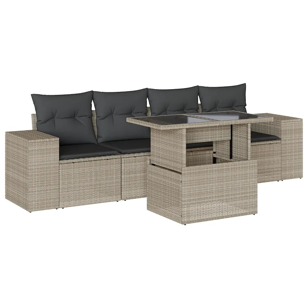 Set Divano da Giardino 5pz con Cuscini Grigio Chiaro Polyrattan 3268992