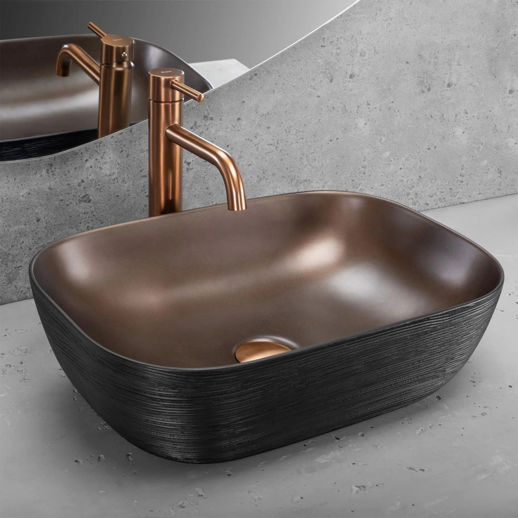 Lavabo Da Appoggio Rea Belinda Copper Brush / Black