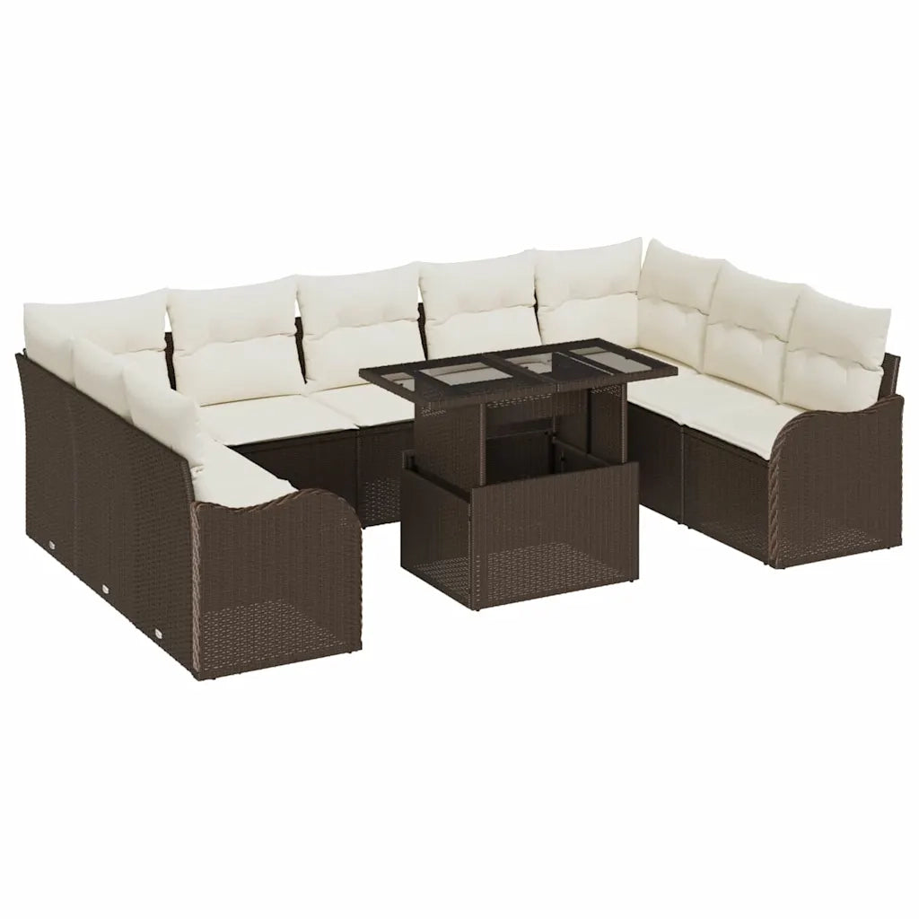 Set Divano da Giardino 10 pcs Marrone Rattan in Polipropilene